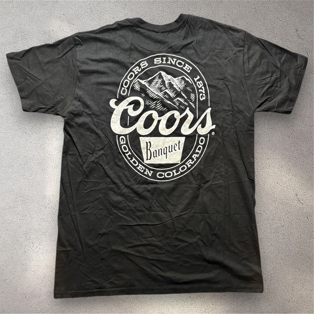 Coors Banquet Beer Graphic T-Shirt Mens Large Black Short Sleeve Golden Colorado